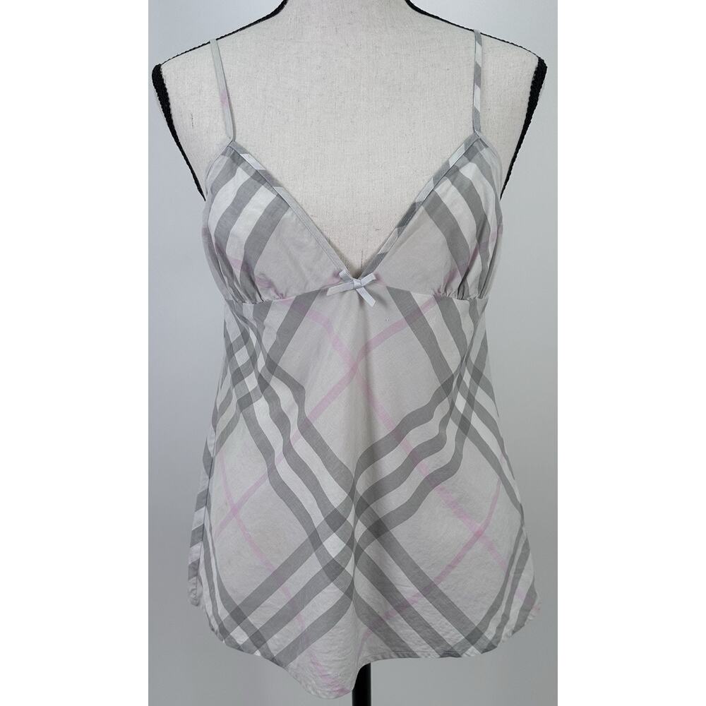Burberry Gray and Pink Plaid Silk Cami Top